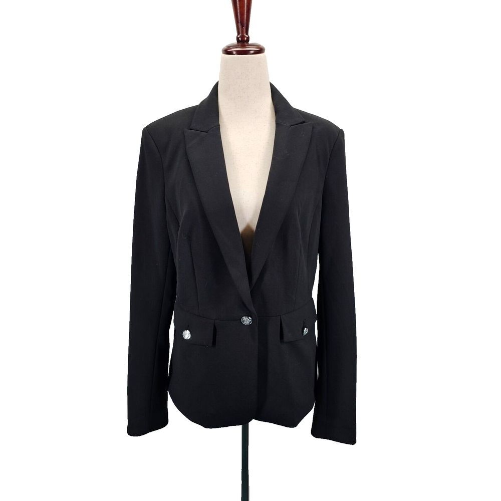Calvin Klein Women's One-Button Blazer Pockets Size 8 Black Suit Jacket S9NJC613